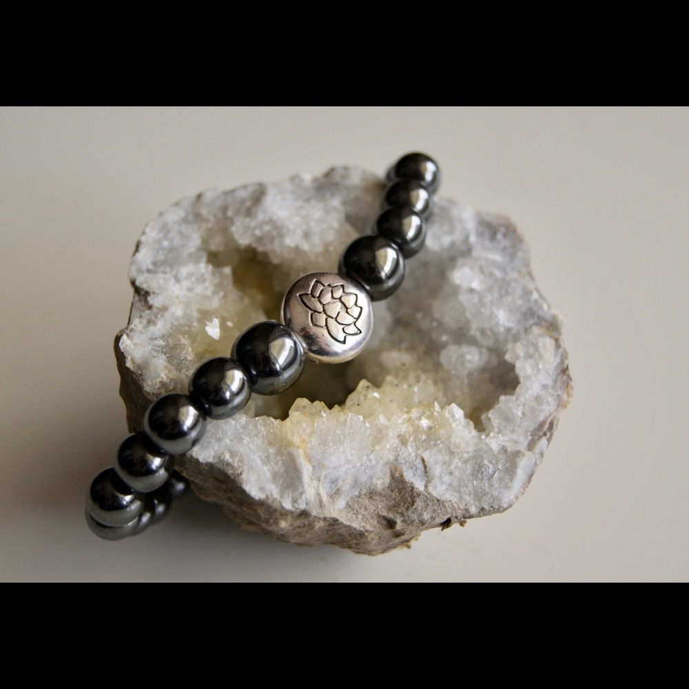 Hematite Lotus Mala Bracelet